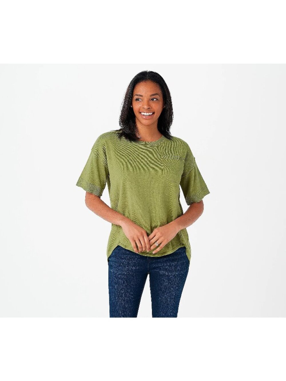 Isaac Mizrahi Live! Sweater Large Tulip Hem Pullover Green Tea Cozy Knitwear NEW